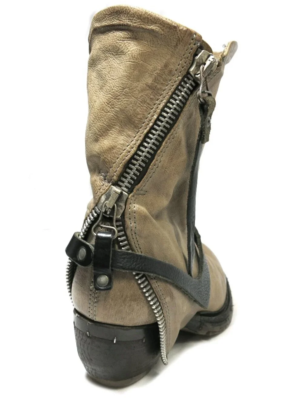 A.S. 98 Beige Double Zippered Boots, EU 38, US 8,Rare, Biker-Boho Strapped Boots - Picture 3 of 16